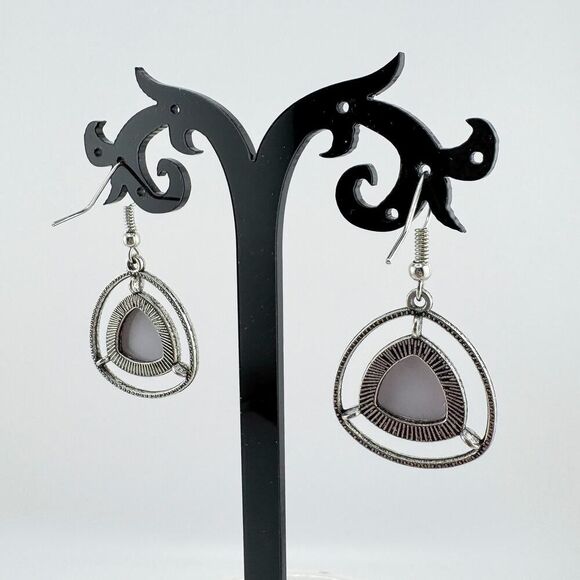 Vintage Southwestern Triangle Earrings with Gray Stone Dangles Contemporary - Picture 6 of 7